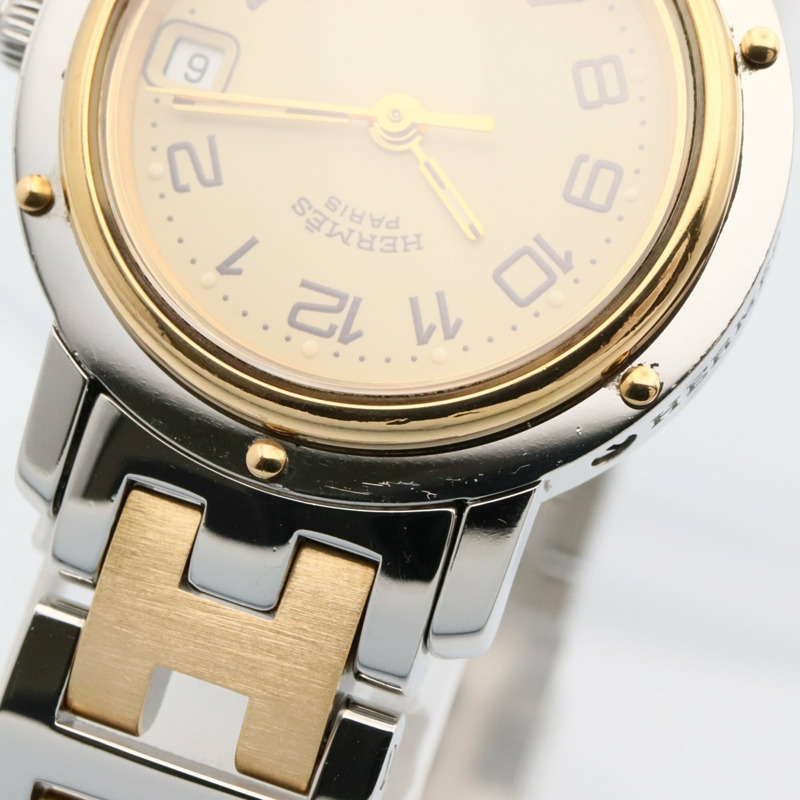 愛馬仕 Clipper 系列腕錶，鍍金不鏽鋼材質，女士款，象牙色，CL4.220-11