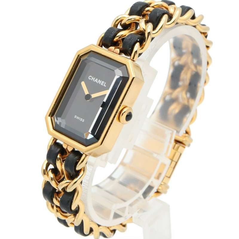 香奈兒 Premiere 原廠版腕錶，鍍金，皮革錶帶，女士款，黑色，H6951-1