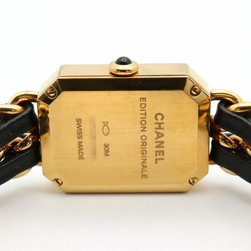 香奈兒 Premiere 原廠版腕錶，鍍金，皮革錶帶，女士款，黑色，H6951-3