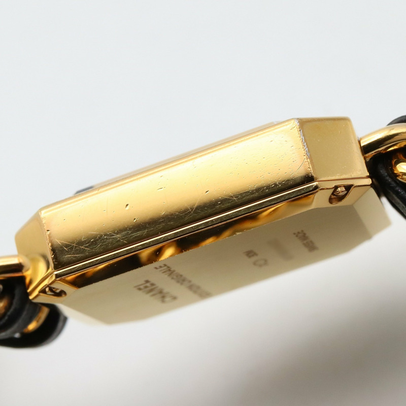 香奈兒 Premiere 原廠版腕錶，鍍金，皮革錶帶，女士款，黑色，H6951-4