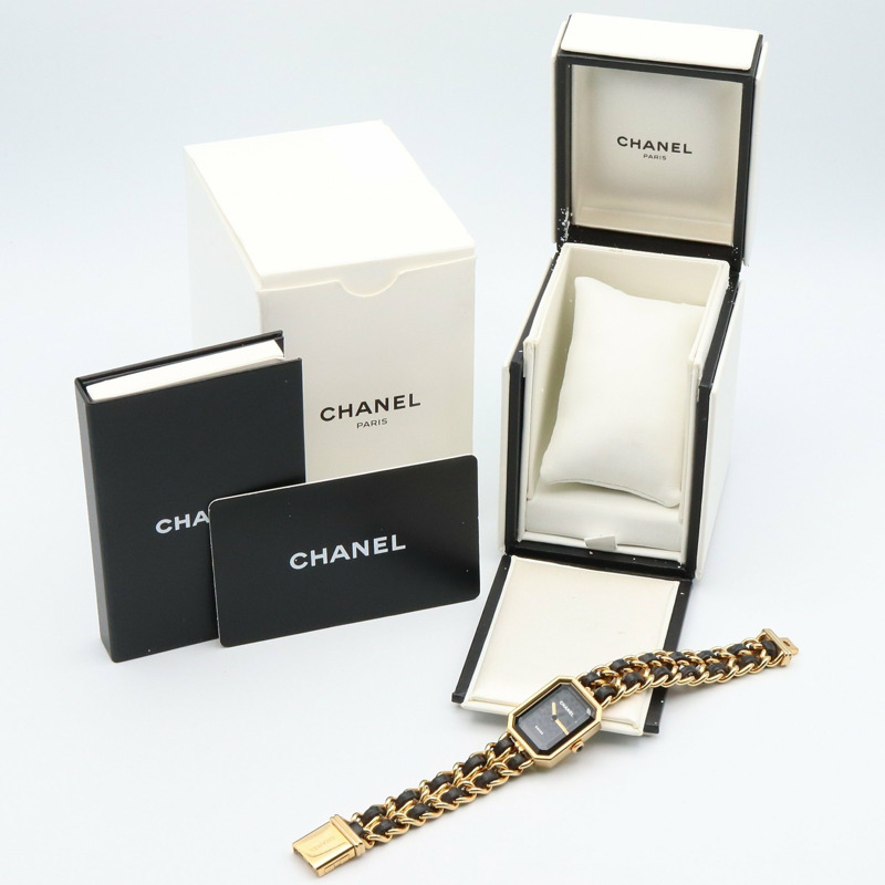 香奈兒 Premiere 原廠版腕錶，鍍金，皮革錶帶，女士款，黑色，H6951-8