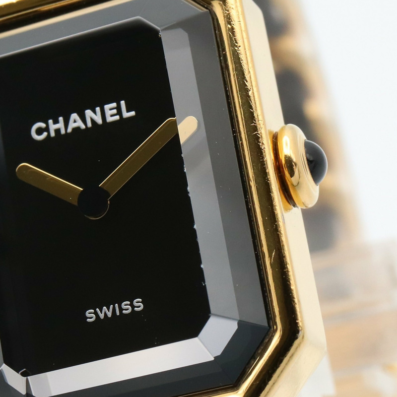 香奈兒 Premiere 原廠版腕錶，鍍金，皮革錶帶，女士款，黑色，H6951-9