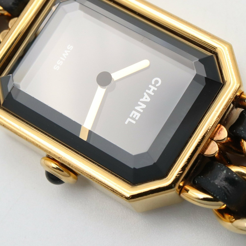 香奈兒 Premiere 原廠版腕錶，鍍金，皮革錶帶，女士款，黑色，H6951-11