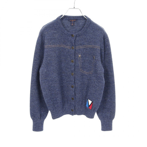 路易威登 (LOUIS VUITTON) 牛仔效果針織開襟衫 RW232WB 羊駝毛海軍藍 二手 女款 S 碼