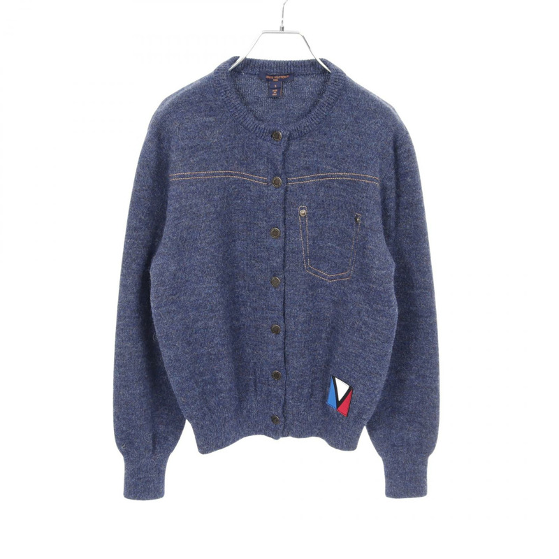 路易威登 (LOUIS VUITTON) 牛仔效果針織開襟衫 RW232WB 羊駝毛海軍藍 二手 女款 S 碼-0