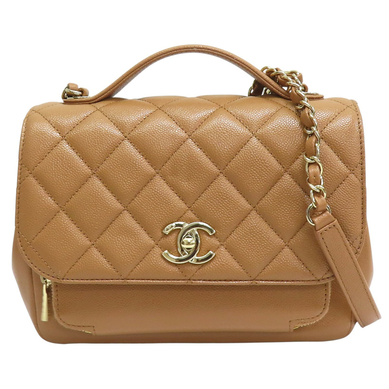 棕色 牛皮 菱格紋 荔枝紋 郵差包 肩背包 A93607【CHANEL 香奈兒】 A93607-0