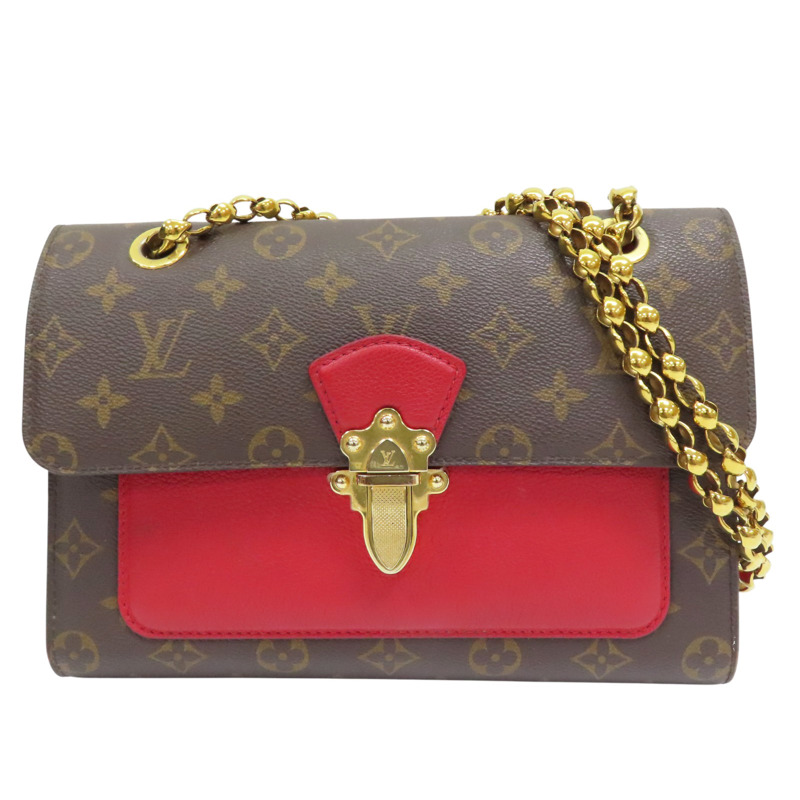 棕色 原花帆布 紅色牛皮 鏈帶 肩背包【LOUIS VUITTON LV 路易威登】 M41731-0