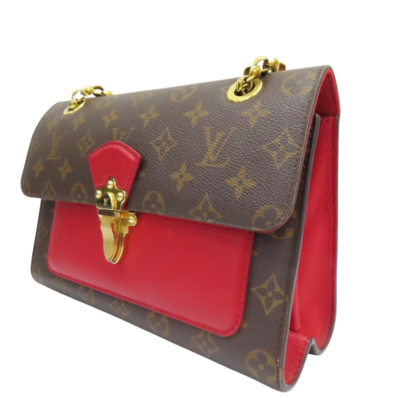 棕色 原花帆布 紅色牛皮 鏈帶 肩背包【LOUIS VUITTON LV 路易威登】 M41731-2