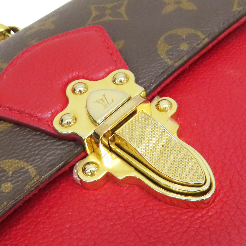 棕色 原花帆布 紅色牛皮 鏈帶 肩背包【LOUIS VUITTON LV 路易威登】 M41731-13