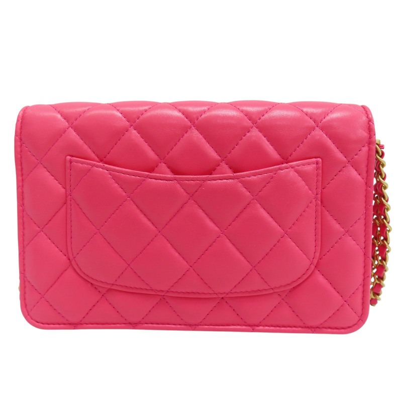 桃紅色 羊皮 WOC 雙鏈包 金釦【CHANEL 香奈兒】 AP3244-1