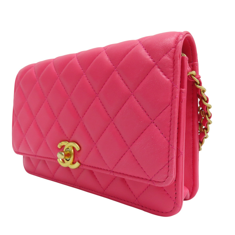 桃紅色 羊皮 WOC 雙鏈包 金釦【CHANEL 香奈兒】 AP3244-2
