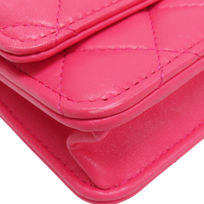 桃紅色 羊皮 WOC 雙鏈包 金釦【CHANEL 香奈兒】 AP3244-9