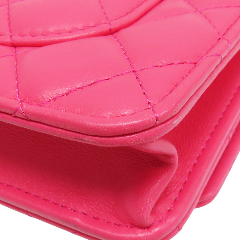 桃紅色 羊皮 WOC 雙鏈包 金釦【CHANEL 香奈兒】 AP3244-12