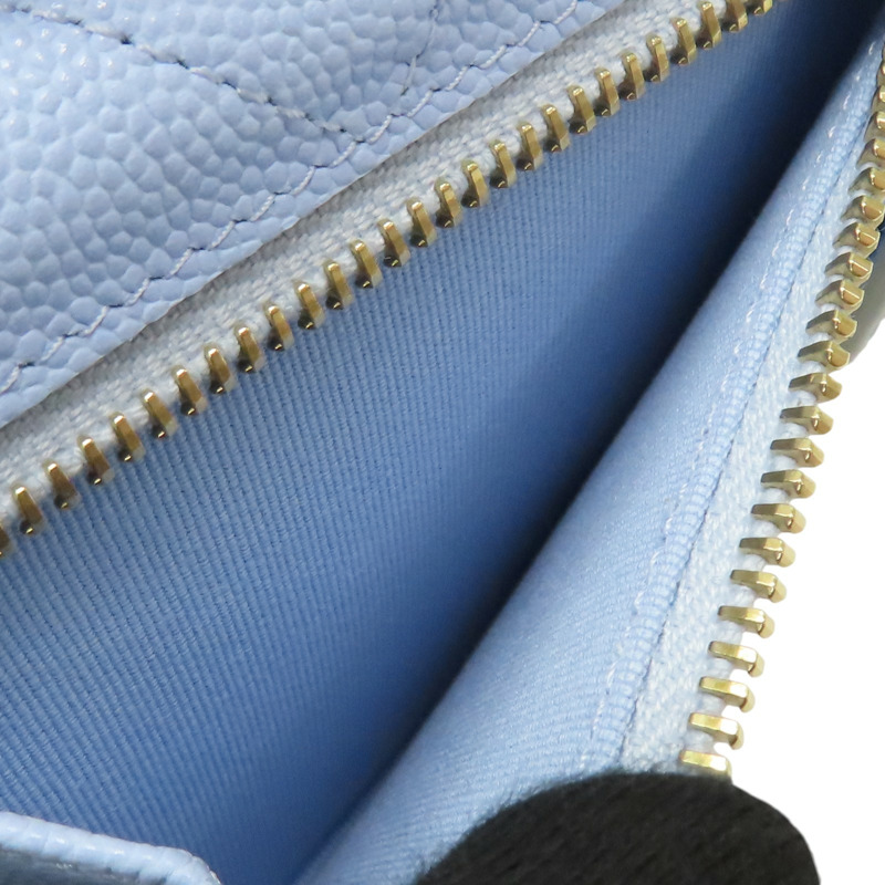 藍色 荔枝紋 牛皮 銀扣 三折短夾 【CHANEL 香奈兒】-5