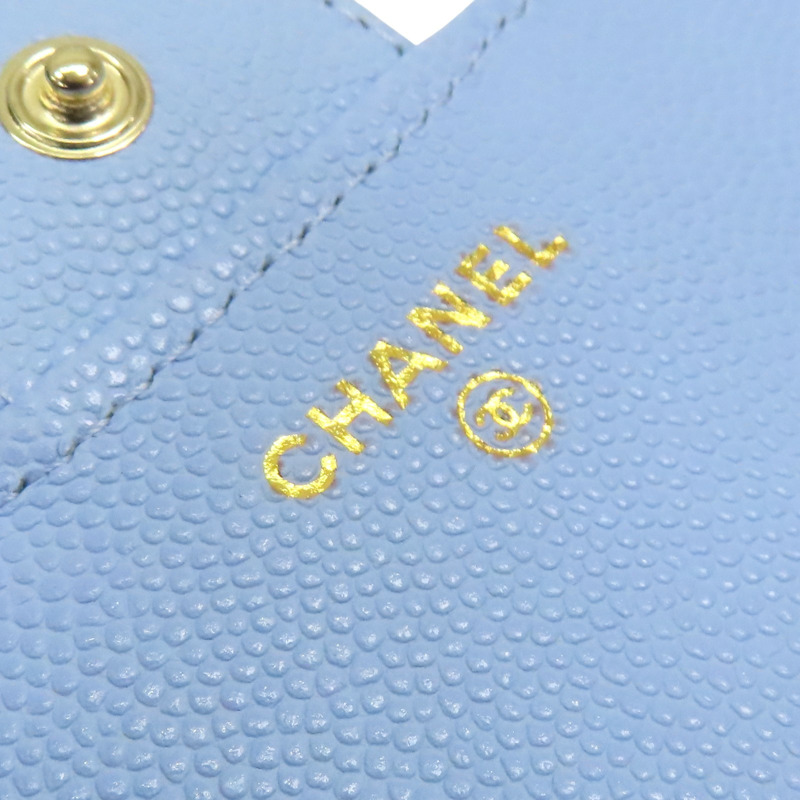 藍色 荔枝紋 牛皮 銀扣 三折短夾 【CHANEL 香奈兒】-7