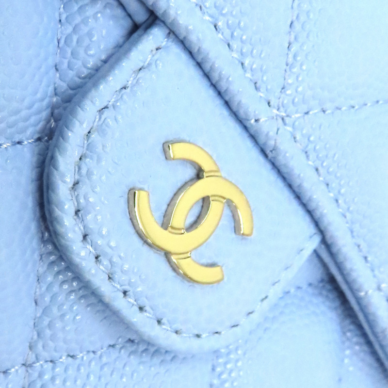 藍色 荔枝紋 牛皮 銀扣 三折短夾 【CHANEL 香奈兒】-10