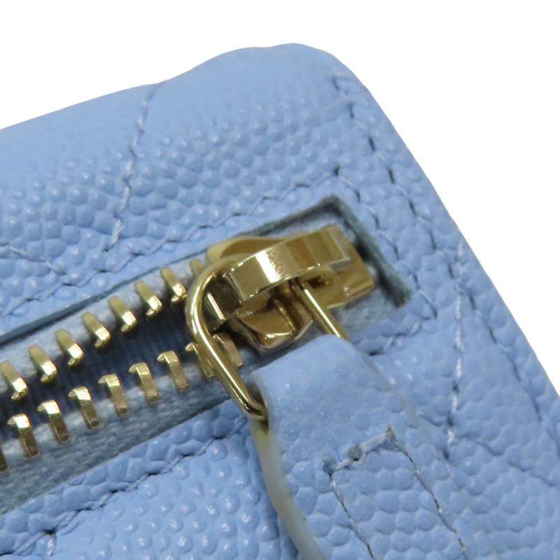 藍色 荔枝紋 牛皮 銀扣 三折短夾 【CHANEL 香奈兒】-11
