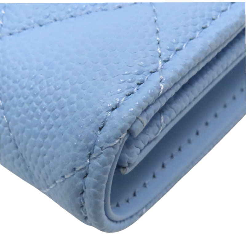 藍色 荔枝紋 牛皮 銀扣 三折短夾 【CHANEL 香奈兒】-13