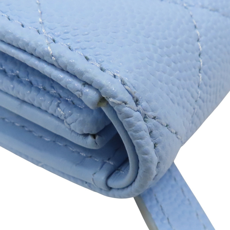 藍色 荔枝紋 牛皮 銀扣 三折短夾 【CHANEL 香奈兒】-14