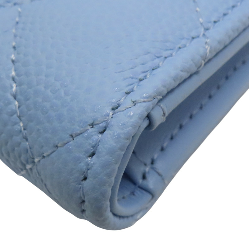 藍色 荔枝紋 牛皮 銀扣 三折短夾 【CHANEL 香奈兒】-15