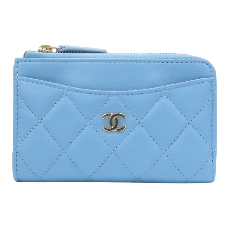 藍色 荔枝紋 牛皮 卡夾 零錢包【CHANEL 香奈兒】-0