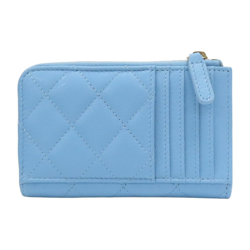 藍色 荔枝紋 牛皮 卡夾 零錢包【CHANEL 香奈兒】-1