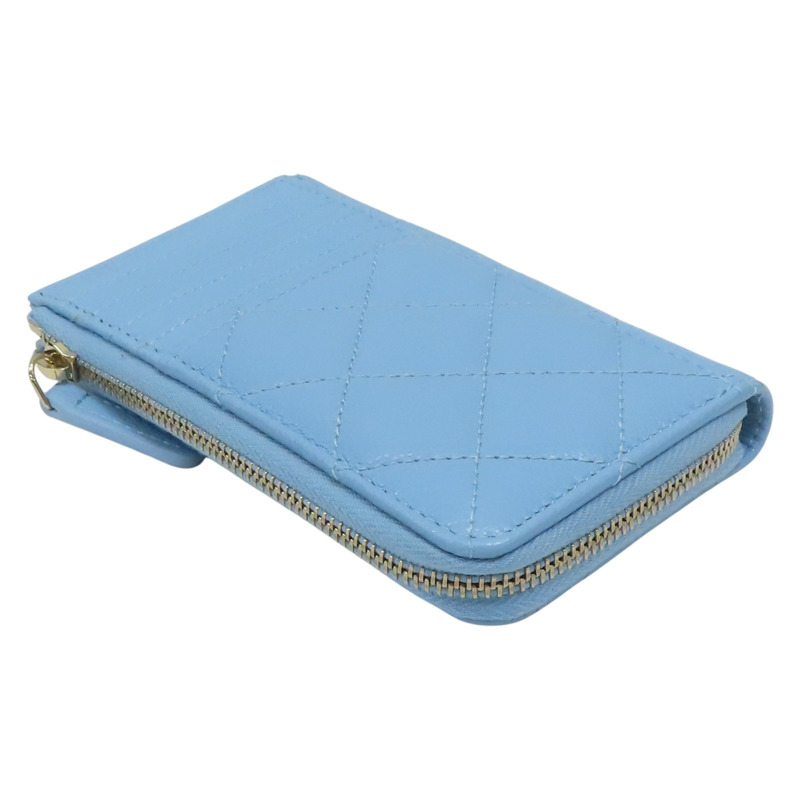 藍色 荔枝紋 牛皮 卡夾 零錢包【CHANEL 香奈兒】-2