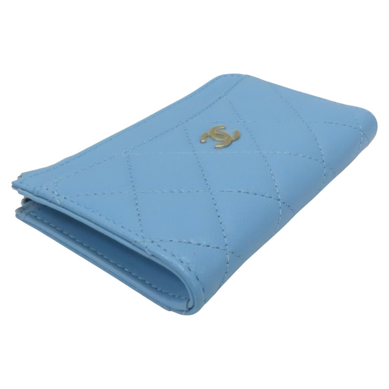藍色 荔枝紋 牛皮 卡夾 零錢包【CHANEL 香奈兒】-3