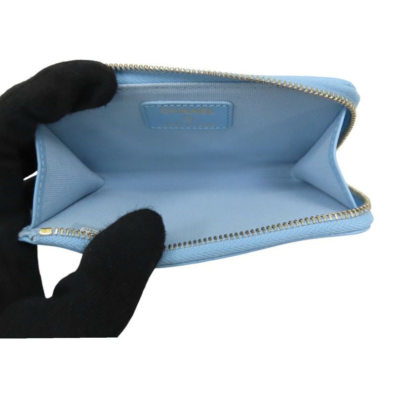 藍色 荔枝紋 牛皮 卡夾 零錢包【CHANEL 香奈兒】-4