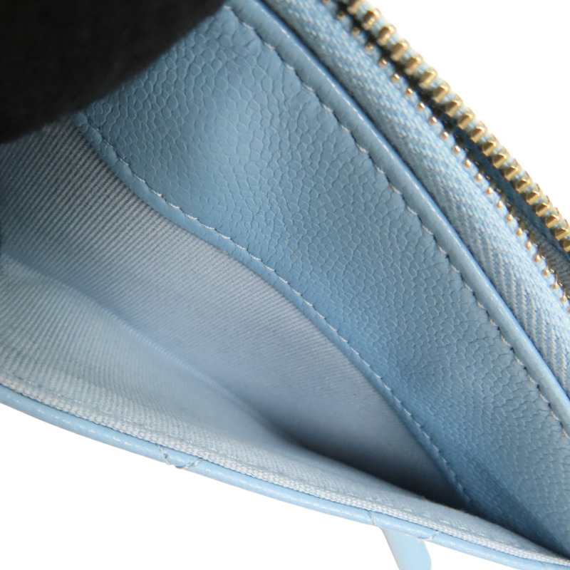 藍色 荔枝紋 牛皮 卡夾 零錢包【CHANEL 香奈兒】-5