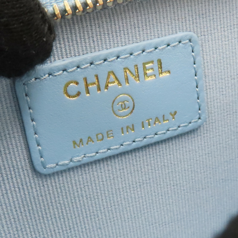 藍色 荔枝紋 牛皮 卡夾 零錢包【CHANEL 香奈兒】-6