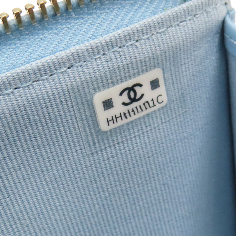 藍色 荔枝紋 牛皮 卡夾 零錢包【CHANEL 香奈兒】-7
