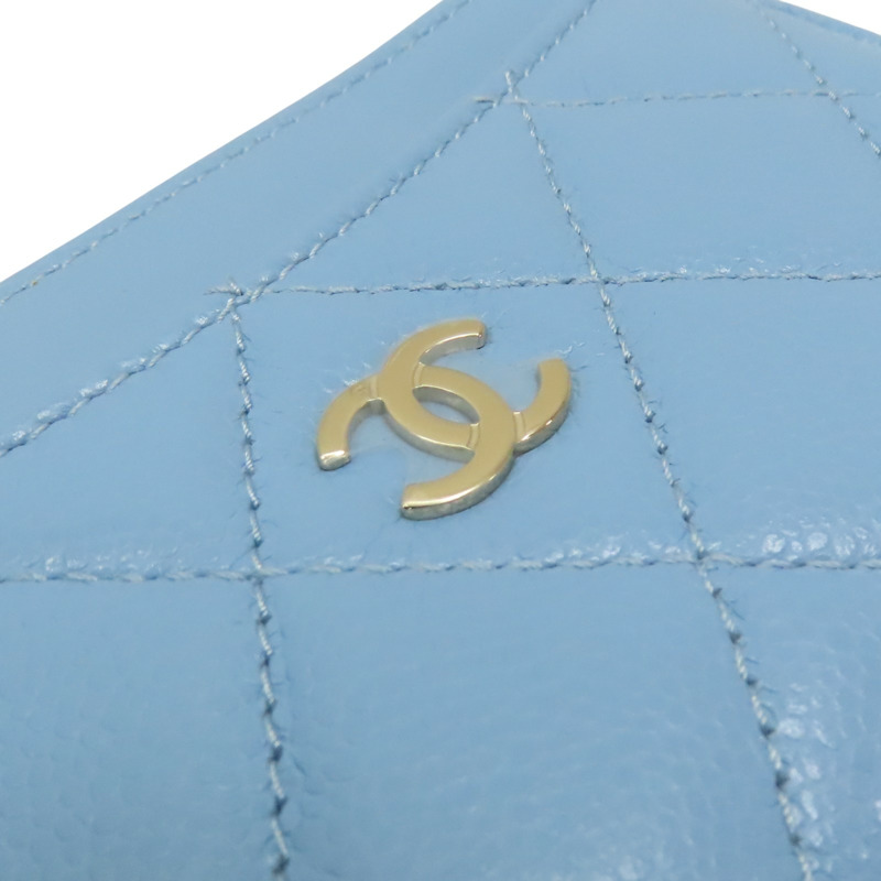 藍色 荔枝紋 牛皮 卡夾 零錢包【CHANEL 香奈兒】-8