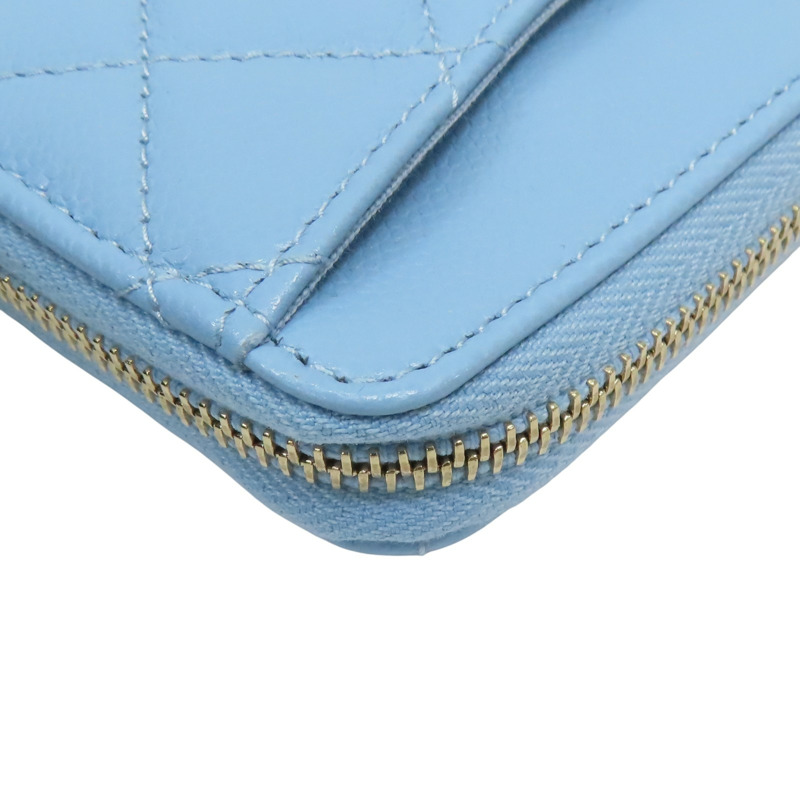 藍色 荔枝紋 牛皮 卡夾 零錢包【CHANEL 香奈兒】-12