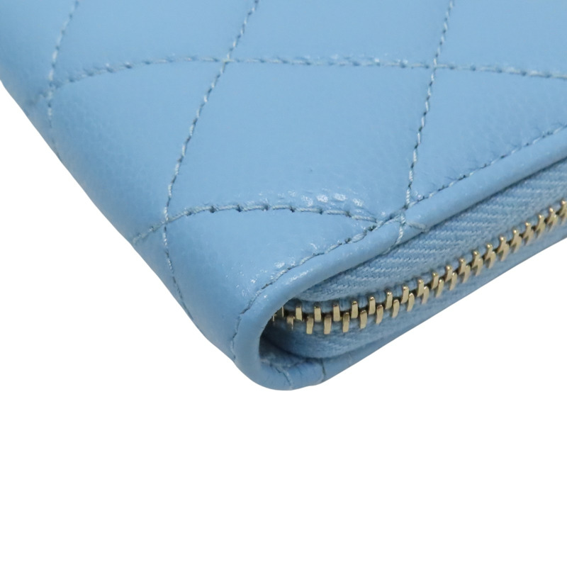 藍色 荔枝紋 牛皮 卡夾 零錢包【CHANEL 香奈兒】-13