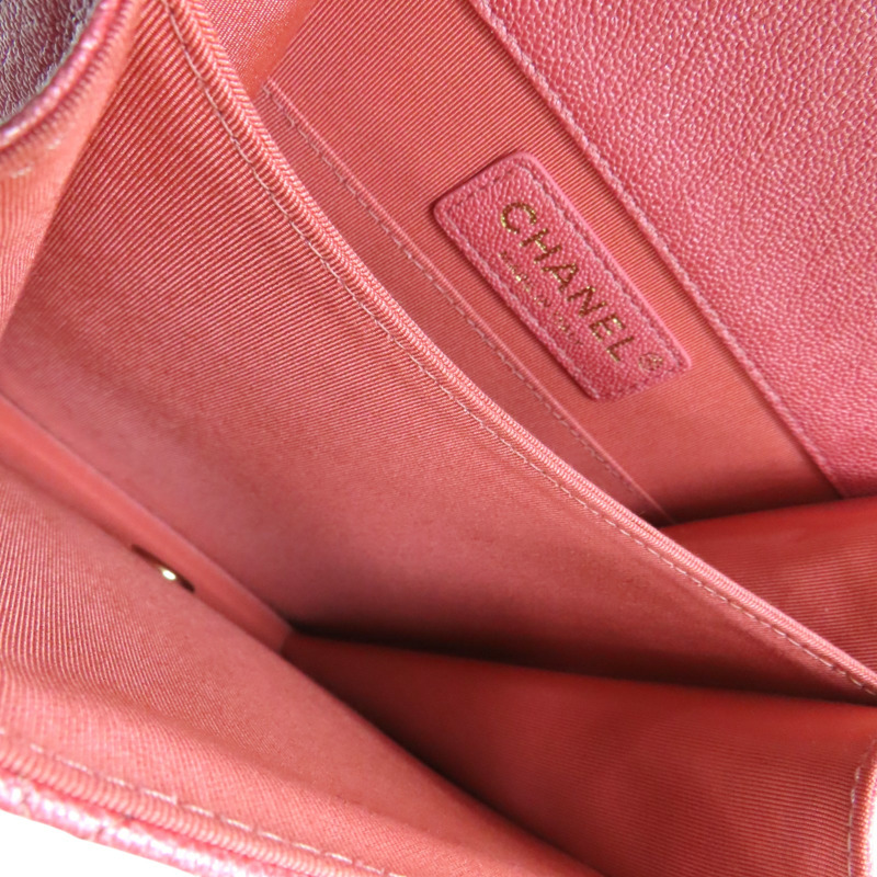 粉色 荔枝紋 牛皮 North South BOY 鍊帶 金扣 肩背包【CHANEL 香奈兒】 AS0130-4