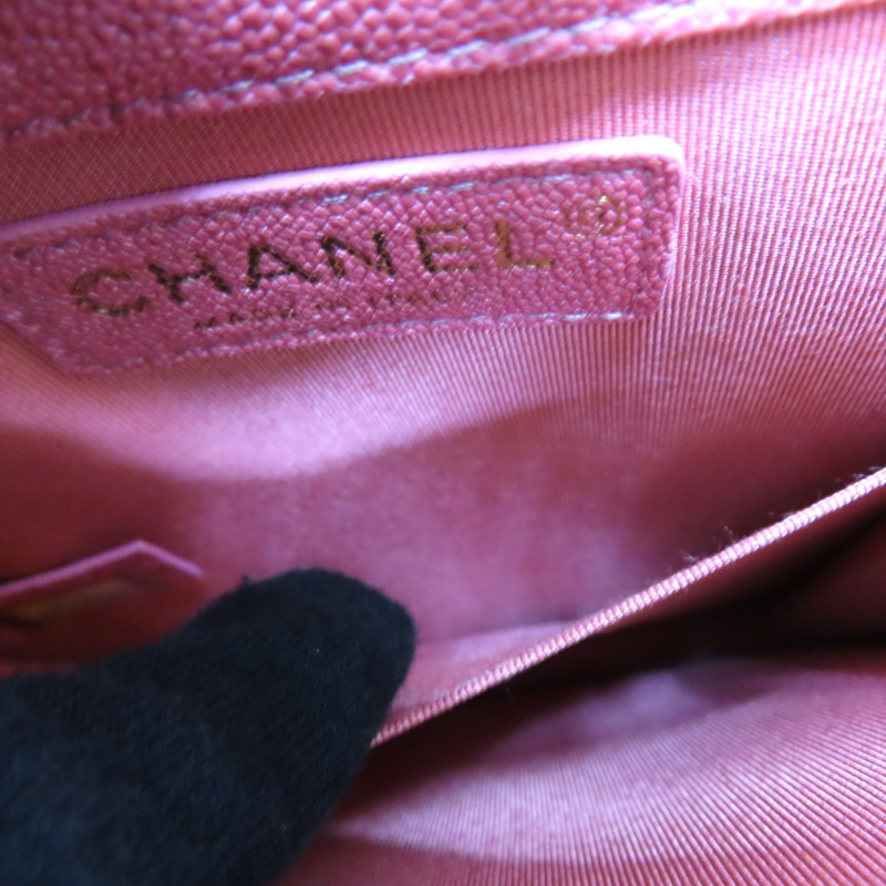 粉色 荔枝紋 牛皮 North South BOY 鍊帶 金扣 肩背包【CHANEL 香奈兒】 AS0130-6