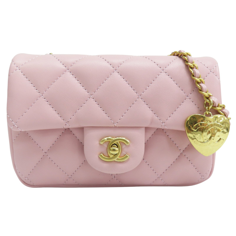 粉色 羊皮 愛心鍊帶 肩背包 金釦【CHANEL 香奈兒】 AS3456-0
