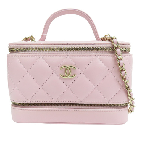 粉色 羊皮 鏈帶 化妝盒 肩背包 金釦【CHANEL 香奈兒】