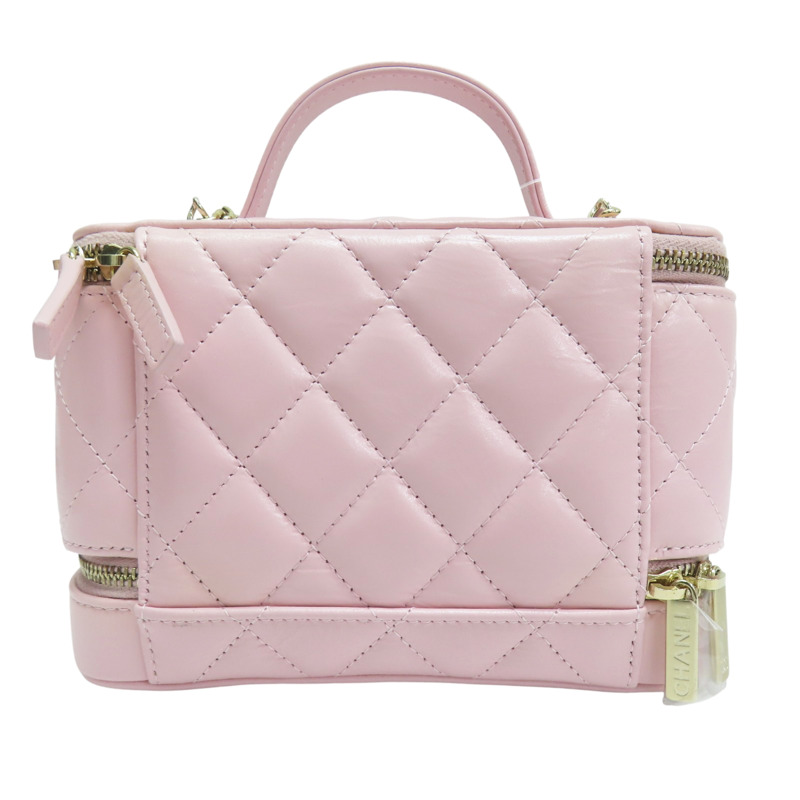 粉色 羊皮 鏈帶 化妝盒 肩背包 金釦【CHANEL 香奈兒】-1