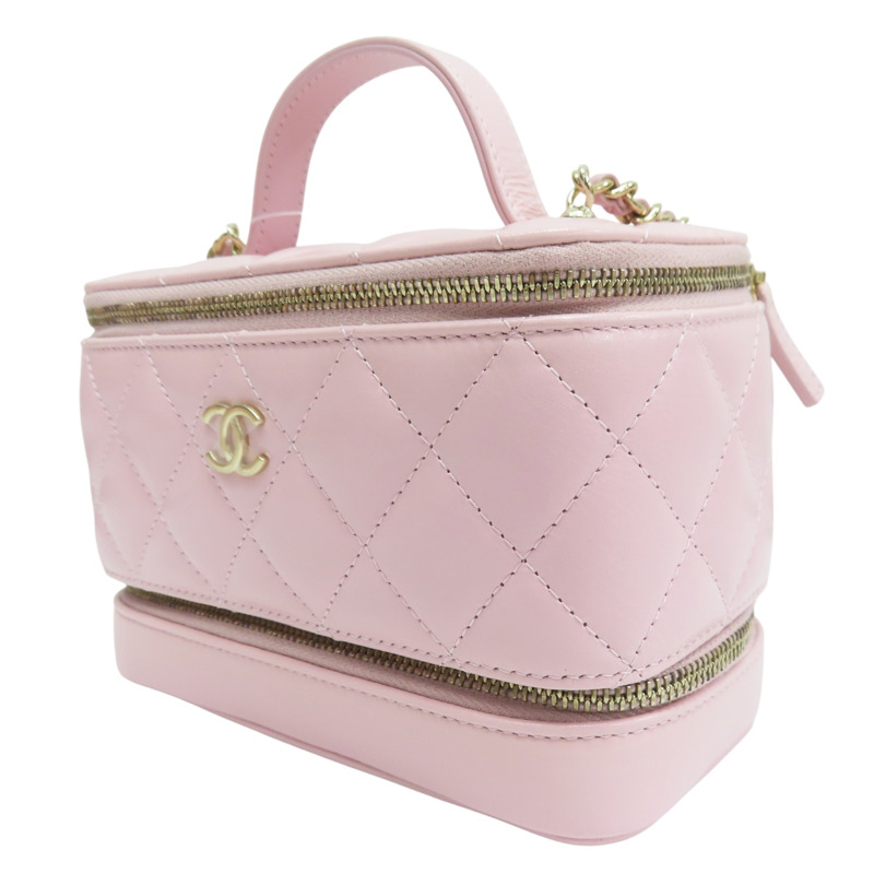 粉色 羊皮 鏈帶 化妝盒 肩背包 金釦【CHANEL 香奈兒】-2