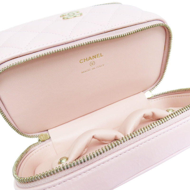粉色 羊皮 鏈帶 化妝盒 肩背包 金釦【CHANEL 香奈兒】-5
