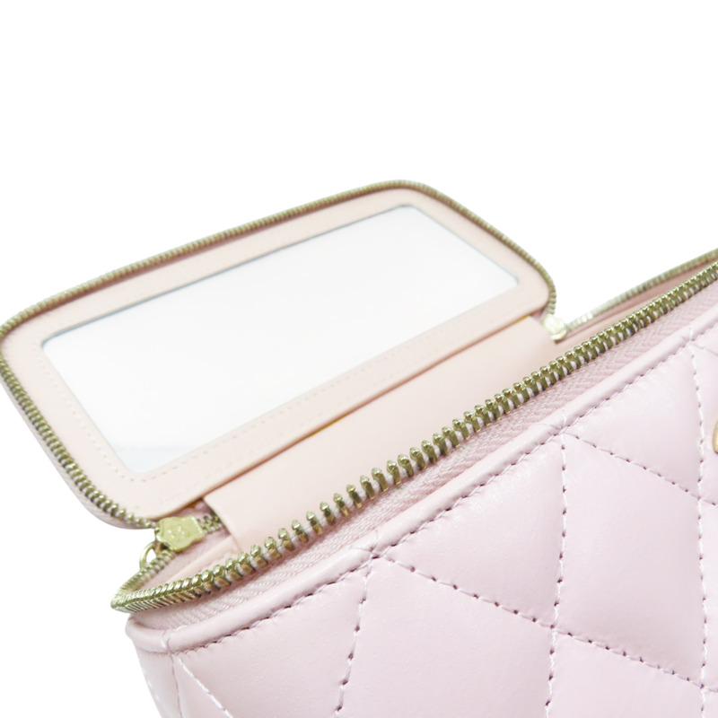 粉色 羊皮 鏈帶 化妝盒 肩背包 金釦【CHANEL 香奈兒】-13