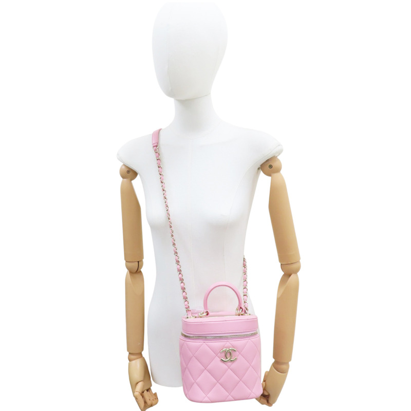粉色 羊皮 Trendy CC 化妝箱 肩背包 金釦【CHANEL 香奈兒】 AS1626-7