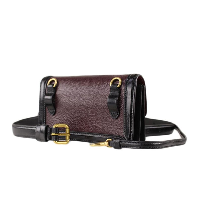 【COACH】馬車LOGO拼色皮革腰包-酒紅色-1