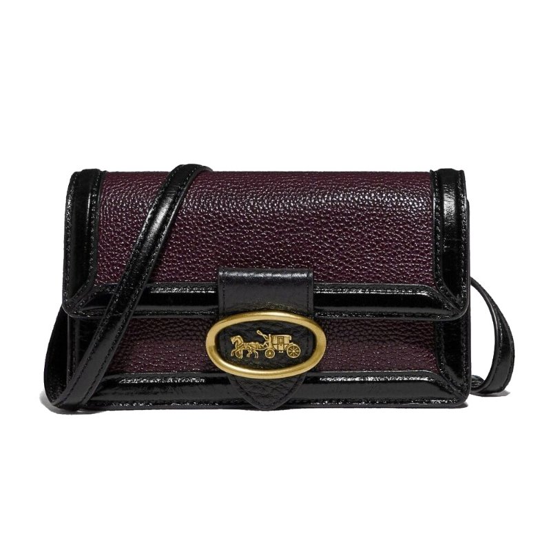 【COACH】馬車LOGO拼色皮革腰包-酒紅色-4