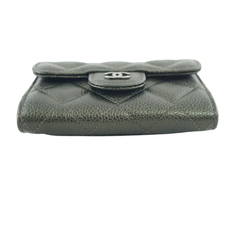 香奈兒 CHANEL 超稀有金屬墨綠色荔枝牛皮卡包 短夾 皮夾-3