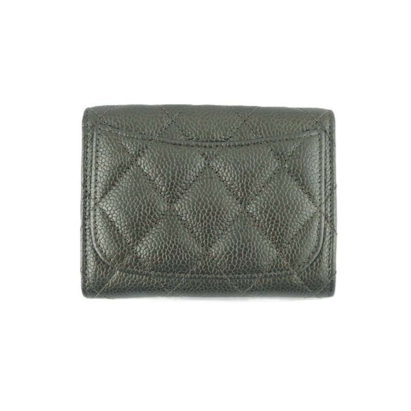 香奈兒 CHANEL 超稀有金屬墨綠色荔枝牛皮卡包 短夾 皮夾-6