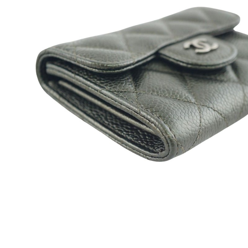 香奈兒 CHANEL 超稀有金屬墨綠色荔枝牛皮卡包 短夾 皮夾-7