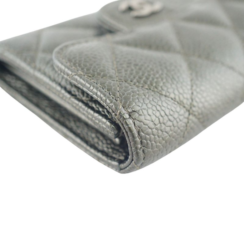 香奈兒 CHANEL 超稀有金屬墨綠色荔枝牛皮卡包 短夾 皮夾-9